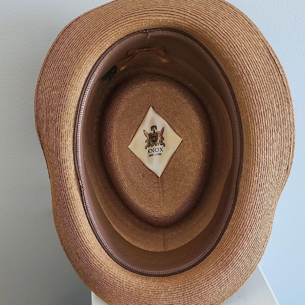 Knox New York Tan and Fedora Hat With Blue Ribbon Size 7 3/8